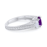 Art Deco Oval Three Stone Wedding Bridal Ring Round Cubic Zirconia 925 Sterling Silver