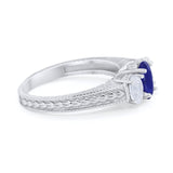 Art Deco Oval Three Stone Wedding Bridal Ring Round Cubic Zirconia 925 Sterling Silver