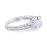 Art Deco Oval Three Stone Wedding Bridal Ring Round Cubic Zirconia 925 Sterling Silver