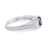 Art Deco Oval Three Stone Wedding Bridal Ring Round Cubic Zirconia 925 Sterling Silver