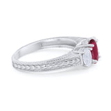 Art Deco Oval Three Stone Wedding Bridal Ring Round Cubic Zirconia 925 Sterling Silver