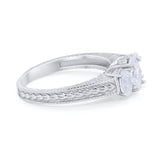 Art Deco Oval Three Stone Wedding Bridal Ring Round Cubic Zirconia 925 Sterling Silver