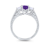 Art Deco Oval Three Stone Wedding Bridal Ring Round Cubic Zirconia 925 Sterling Silver