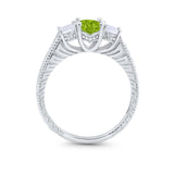 Art Deco Oval Three Stone Wedding Bridal Ring Round Cubic Zirconia 925 Sterling Silver