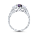Art Deco Oval Three Stone Wedding Bridal Ring Round Cubic Zirconia 925 Sterling Silver