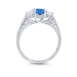 Art Deco Oval Three Stone Wedding Bridal Ring Round Cubic Zirconia 925 Sterling Silver