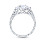 Art Deco Oval Three Stone Wedding Bridal Ring Round Cubic Zirconia 925 Sterling Silver