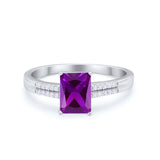 Art Deco Emerald Cut Wedding Engagement Ring Round Cubic Zirconia 925 Sterling Silver