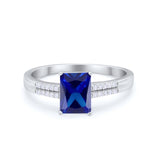 Art Deco Emerald Cut Wedding Engagement Ring Round Cubic Zirconia 925 Sterling Silver