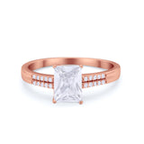 Art Deco Emerald Cut Wedding Engagement Ring Round Cubic Zirconia 925 Sterling Silver