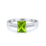 Art Deco Emerald Cut Wedding Engagement Ring Round Cubic Zirconia 925 Sterling Silver