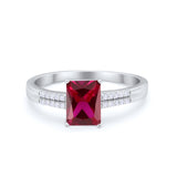 Art Deco Emerald Cut Wedding Engagement Ring Round Cubic Zirconia 925 Sterling Silver