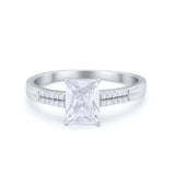 Art Deco Emerald Cut Wedding Engagement Ring Round Cubic Zirconia 925 Sterling Silver