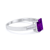 Art Deco Emerald Cut Wedding Engagement Ring Round Cubic Zirconia 925 Sterling Silver