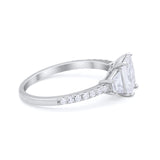 Three Stone Wedding Ring Emerald Cut Round Cubic Zirconia 925 Sterling Silver