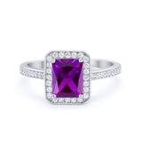 Art Deco Halo Wedding Bridal Ring Baguette Round Cubic Zirconia 925 Sterling Silver