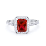 Art Deco Halo Wedding Bridal Ring Baguette Round Cubic Zirconia 925 Sterling Silver