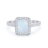 Art Deco Halo Wedding Bridal Ring Baguette Round Cubic Zirconia 925 Sterling Silver