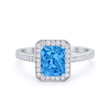 Art Deco Halo Wedding Bridal Ring Baguette Round Cubic Zirconia 925 Sterling Silver