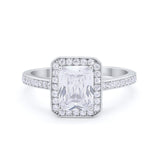 Art Deco Halo Wedding Bridal Ring Baguette Round Cubic Zirconia 925 Sterling Silver