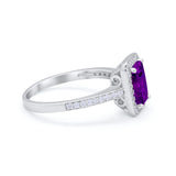 Art Deco Halo Wedding Bridal Ring Baguette Round Cubic Zirconia 925 Sterling Silver