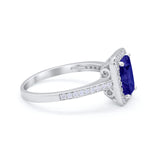 Art Deco Halo Wedding Bridal Ring Baguette Round Cubic Zirconia 925 Sterling Silver