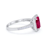 Art Deco Halo Wedding Bridal Ring Baguette Round Cubic Zirconia 925 Sterling Silver