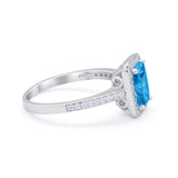 Art Deco Halo Wedding Bridal Ring Baguette Round Cubic Zirconia 925 Sterling Silver