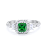 Art Deco Princess Cut Baguette Bridal Wedding Ring Round Cubic Zirconia 925 Sterling Silver