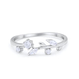Fashion Leaf Ring Round Cubic Zirconia 925 Sterling Silver