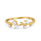 Fashion Leaf Ring Round Cubic Zirconia 925 Sterling Silver