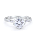 Art Deco Floral Wedding Bridal Ring Round Cubic Zirconia 925 Sterling Silver