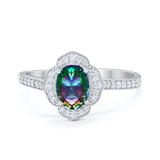 Art Deco Oval Wedding Engagement Ring Round Cubic Zirconia 925 Sterling Silver