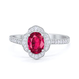 Art Deco Oval Wedding Engagement Ring Round Cubic Zirconia 925 Sterling Silver