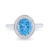 Oval Art Deco Halo Wedding Bridal Ring Round Cubic Zirconia 925 Sterling Silver