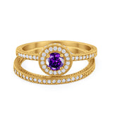 Two Piece Art Deco Engagement Bridal Set Ring Round Cubic Zirconia 925 Sterling Silver
