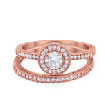 Two Piece Art Deco Engagement Bridal Set Ring Round Cubic Zirconia 925 Sterling Silver
