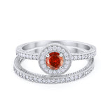 Two Piece Art Deco Engagement Bridal Set Ring Round Cubic Zirconia 925 Sterling Silver