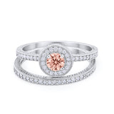 Two Piece Art Deco Engagement Bridal Set Ring Round Cubic Zirconia 925 Sterling Silver