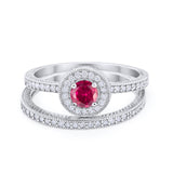 Two Piece Art Deco Engagement Bridal Set Ring Round Cubic Zirconia 925 Sterling Silver