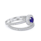 Two Piece Art Deco Engagement Bridal Set Ring Round Cubic Zirconia 925 Sterling Silver