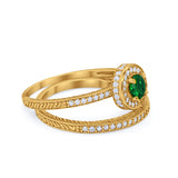 Two Piece Art Deco Engagement Bridal Set Ring Round Cubic Zirconia 925 Sterling Silver