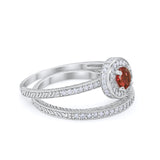 Two Piece Art Deco Engagement Bridal Set Ring Round Cubic Zirconia 925 Sterling Silver