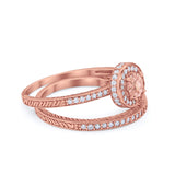 Two Piece Art Deco Engagement Bridal Set Ring Round Cubic Zirconia 925 Sterling Silver