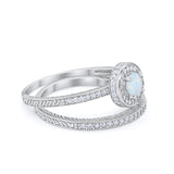 Two Piece Art Deco Engagement Bridal Set Ring Round Cubic Zirconia 925 Sterling Silver