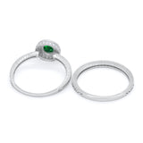 Two Piece Art Deco Engagement Bridal Set Ring Round Cubic Zirconia 925 Sterling Silver