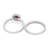 Two Piece Art Deco Engagement Bridal Set Ring Round Cubic Zirconia 925 Sterling Silver