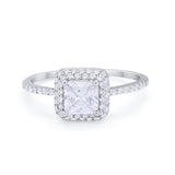 Halo Princess Cut Wedding Engagement Ring Round Cubic Zirconia 925 Sterling Silver