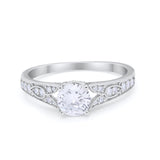 Vintage Style Art Deco Round Wedding Ring Cubic Zirconia 925 Sterling Silver