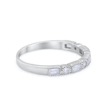 Art Deco Half Eternity Wedding Band Ring Baguette Round 925 Sterling Silver